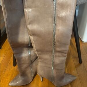 Jessica Simpson Tall Pointed-Toe Zip Knee Boots in Taupe